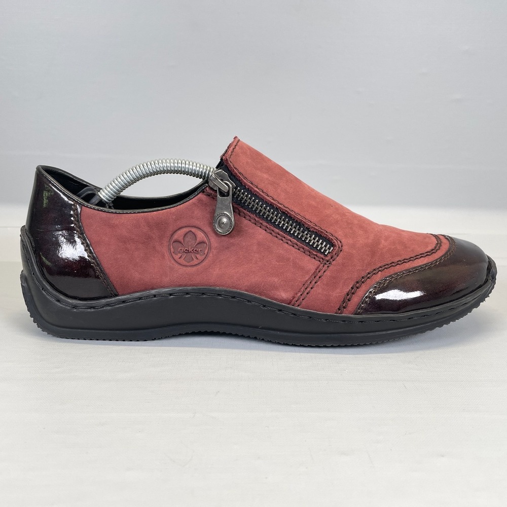 Rieker Comfort Shoes Womens Size 40 US 8.5 Red Nubuck Side Zip Casual Loafers